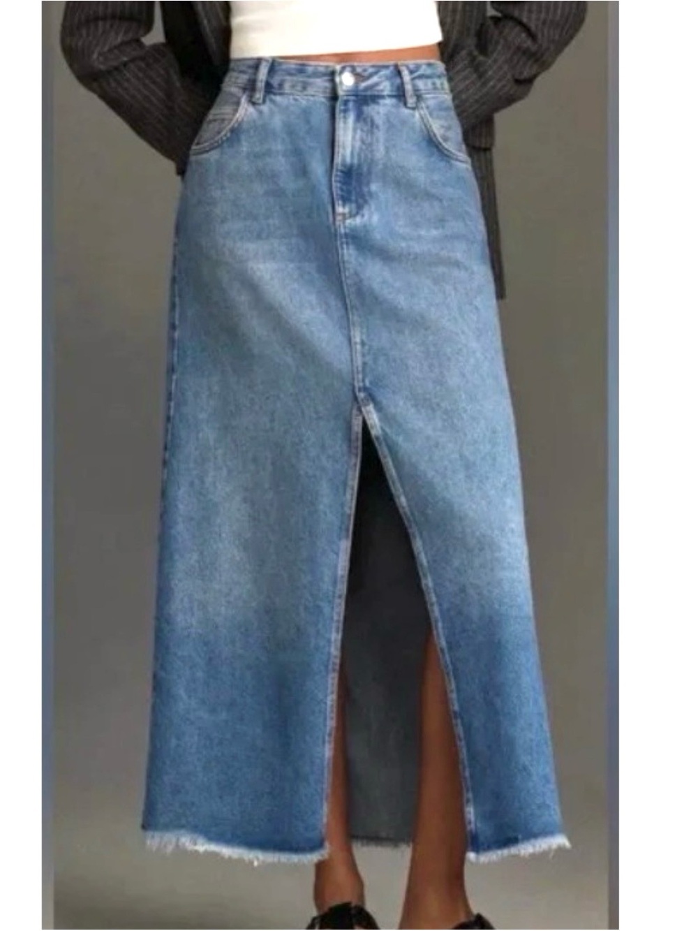 Anthropologie The Madi Front Slit Denim Maxi Skirt 26” XS NWOT Pilcro Western